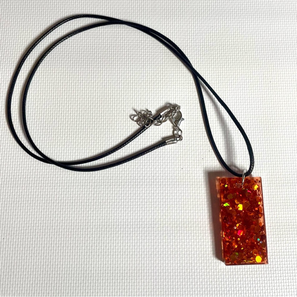 Hand Crafted Resin Orange Glitter Pendant Necklace